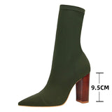 Satin Stretch Block Heel Ankle Boots - SunsetFashionLA