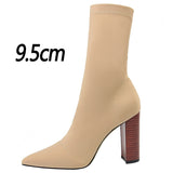 Satin Stretch Block Heel Ankle Boots - SunsetFashionLA