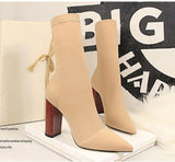 Satin Stretch Block Heel Ankle Boots - SunsetFashionLA