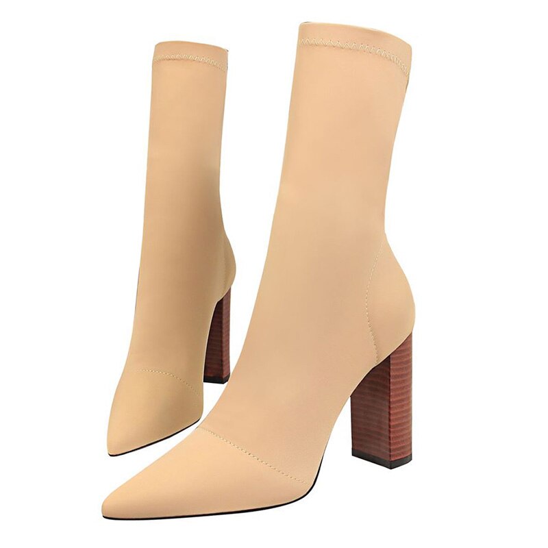 Satin Stretch Block Heel Ankle Boots - SunsetFashionLA