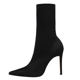 Satin Stretch Stiletto Heel Ankle Boots - SunsetFashionLA