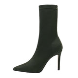 Satin Stretch Stiletto Heel Ankle Boots - SunsetFashionLA