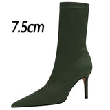 Satin Stretch Stiletto Heel Ankle Boots - SunsetFashionLA