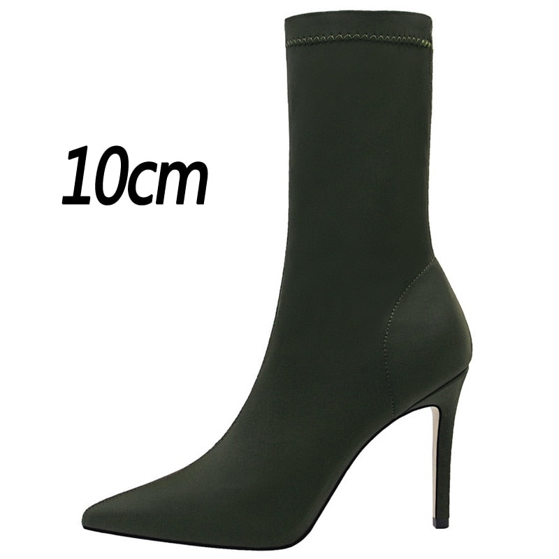 Satin Stretch Stiletto Heel Ankle Boots - SunsetFashionLA