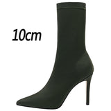 Satin Stretch Stiletto Heel Ankle Boots - SunsetFashionLA