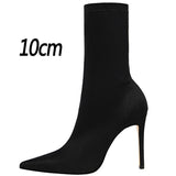 Satin Stretch Stiletto Heel Ankle Boots - SunsetFashionLA