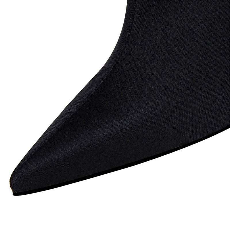 Satin Stretch Stiletto Heel Ankle Boots - SunsetFashionLA