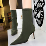 Satin Stretch Stiletto Heel Ankle Boots - SunsetFashionLA