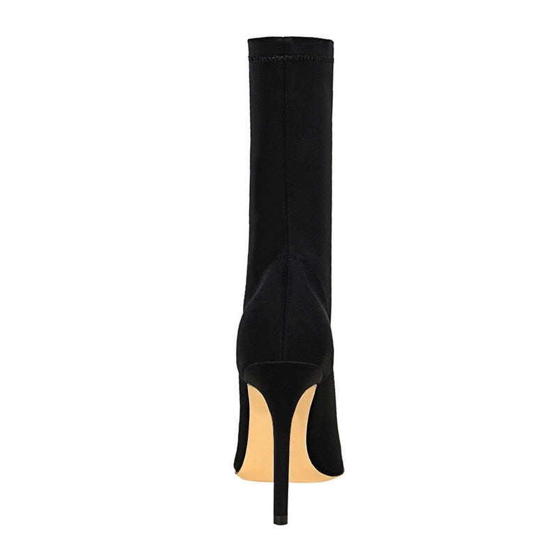 Satin Stretch Stiletto Heel Ankle Boots - SunsetFashionLA