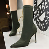 Satin Stretch Stiletto Heel Ankle Boots - SunsetFashionLA