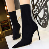 Satin Stretch Stiletto Heel Ankle Boots - SunsetFashionLA
