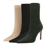Satin Stretch Stiletto Heel Ankle Boots - SunsetFashionLA