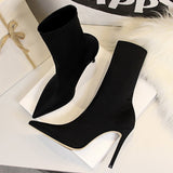Satin Stretch Stiletto Heel Ankle Boots - SunsetFashionLA
