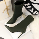 Satin Stretch Stiletto Heel Ankle Boots - SunsetFashionLA