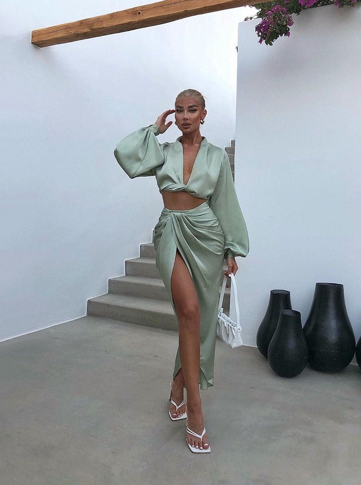 Sidney Satin Two Piece Set - SunsetFashionLA