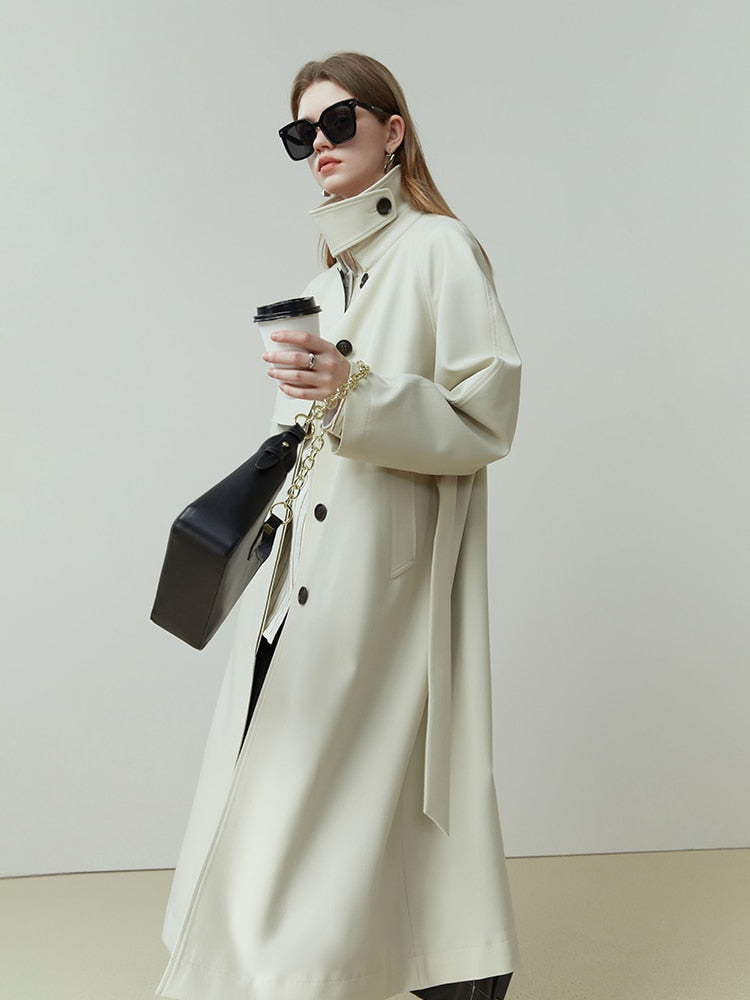Single Breasted Ivory Trench Coat - SunsetFashionLA