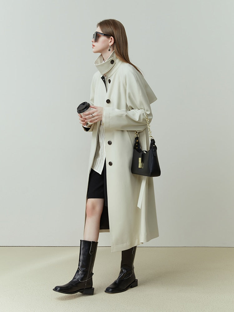 Single Breasted Ivory Trench Coat - SunsetFashionLA