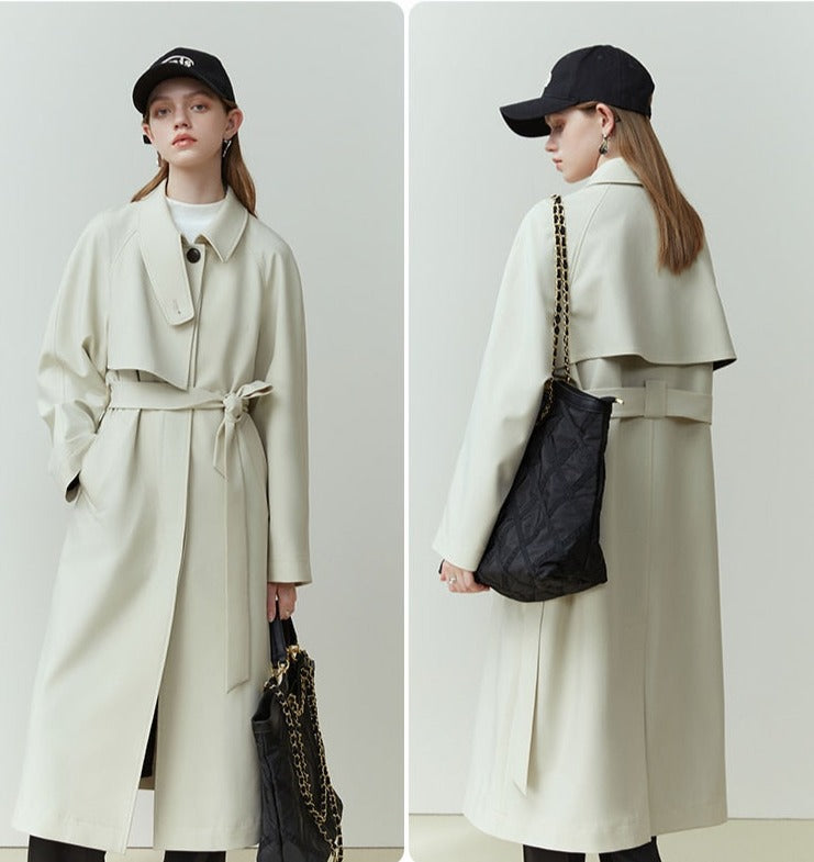 Single Breasted Ivory Trench Coat - SunsetFashionLA