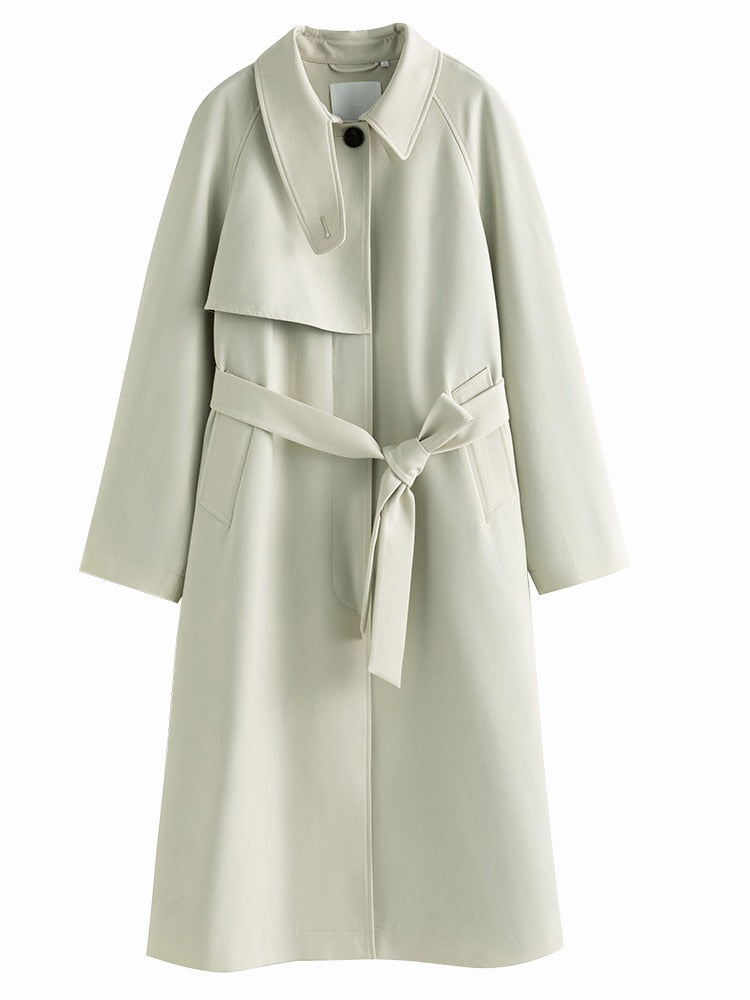Single Breasted Ivory Trench Coat - SunsetFashionLA
