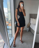 Slim Pearl Cut Out Mini Dress - SunsetFashionLA
