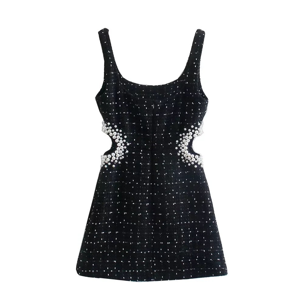 Slim Pearl Cut Out Mini Dress - SunsetFashionLA