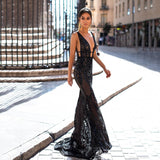 Sofia Black Mermaid Sequin Gown - SunsetFashionLA