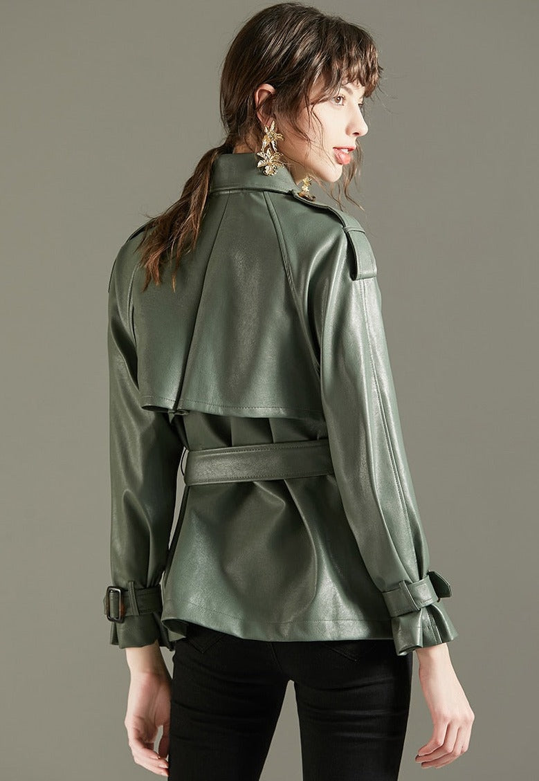Soft Faux Leather Belted Jacket - SunsetFashionLA
