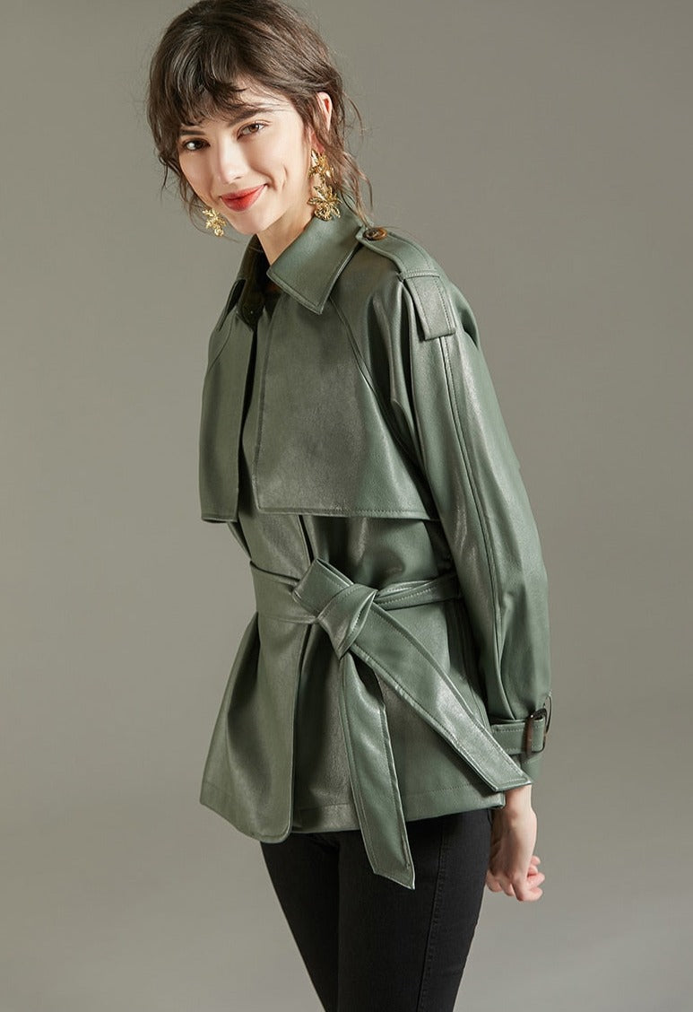 Soft Faux Leather Belted Jacket - SunsetFashionLA
