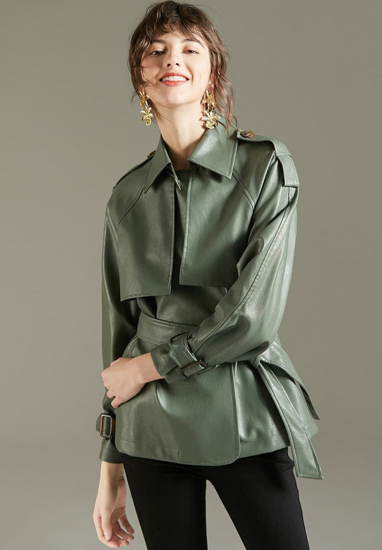 Soft Faux Leather Belted Jacket - SunsetFashionLA