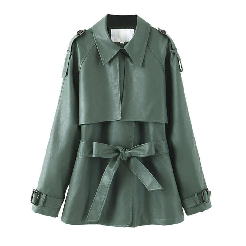 Soft Faux Leather Belted Jacket - SunsetFashionLA