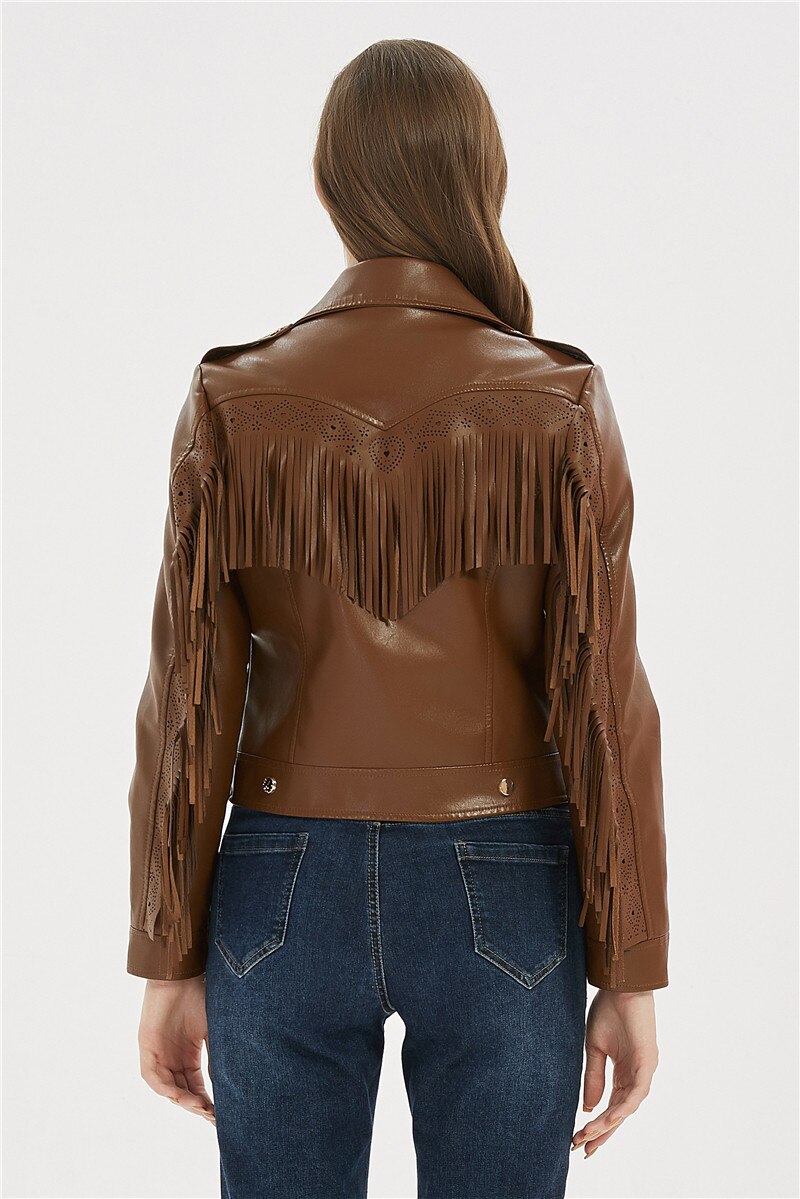Soft Vegan Leather Jacket with Tassels - SunsetFashionLA