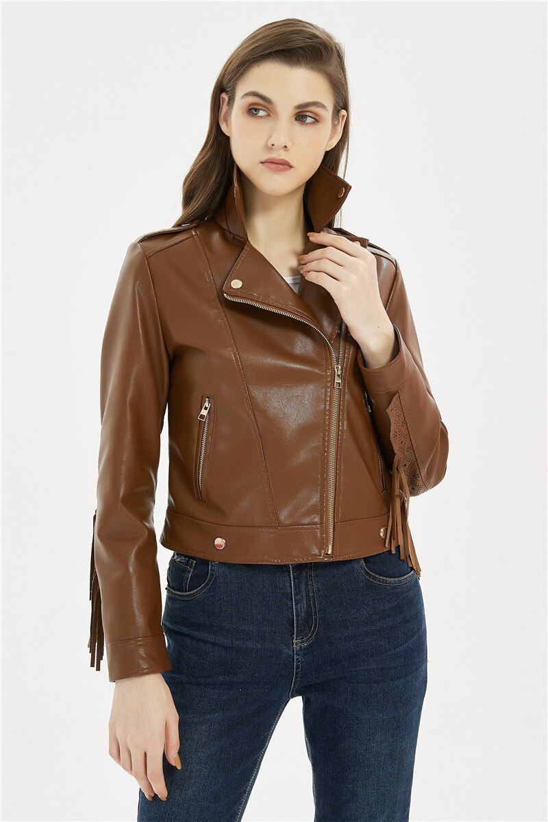 Soft Vegan Leather Jacket with Tassels - SunsetFashionLA