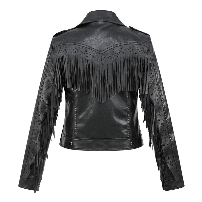 Soft Vegan Leather Jacket with Tassels - SunsetFashionLA