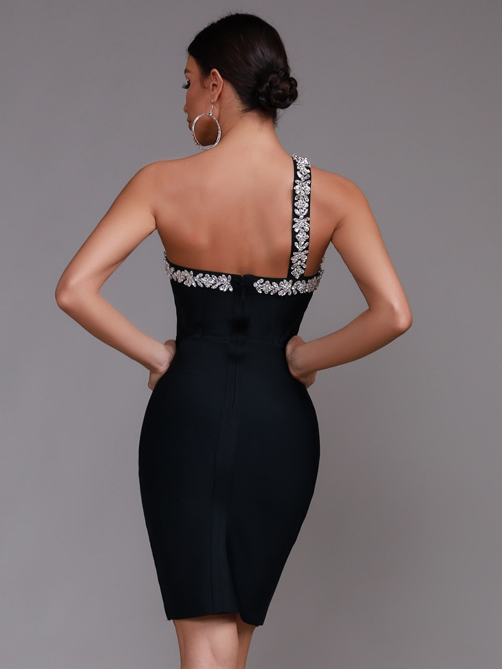 Sonia One Shoulder Rhinestone Bandage Dress - SunsetFashionLA