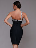 Sonia One Shoulder Rhinestone Bandage Dress - SunsetFashionLA