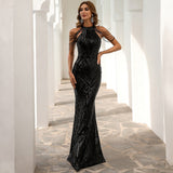 Statement Maker Halter Sequin Gown Dress - SunsetFashionLA