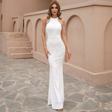 Statement Maker Halter Sequin Gown Dress - SunsetFashionLA