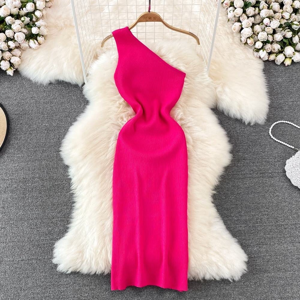 Steph Knit One Shoulder Dress - SunsetFashionLA