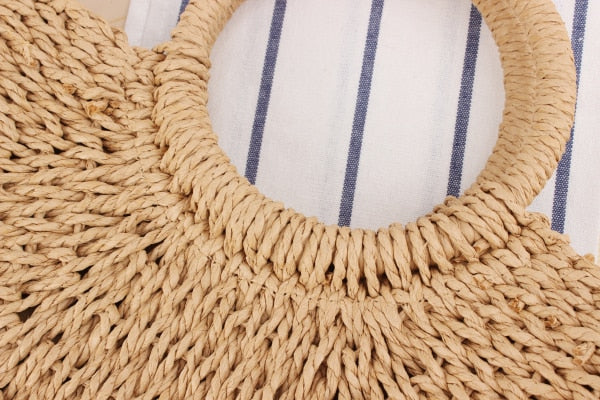 Straw Summer Bag with Round Handle and a Strap - SunsetFashionLA