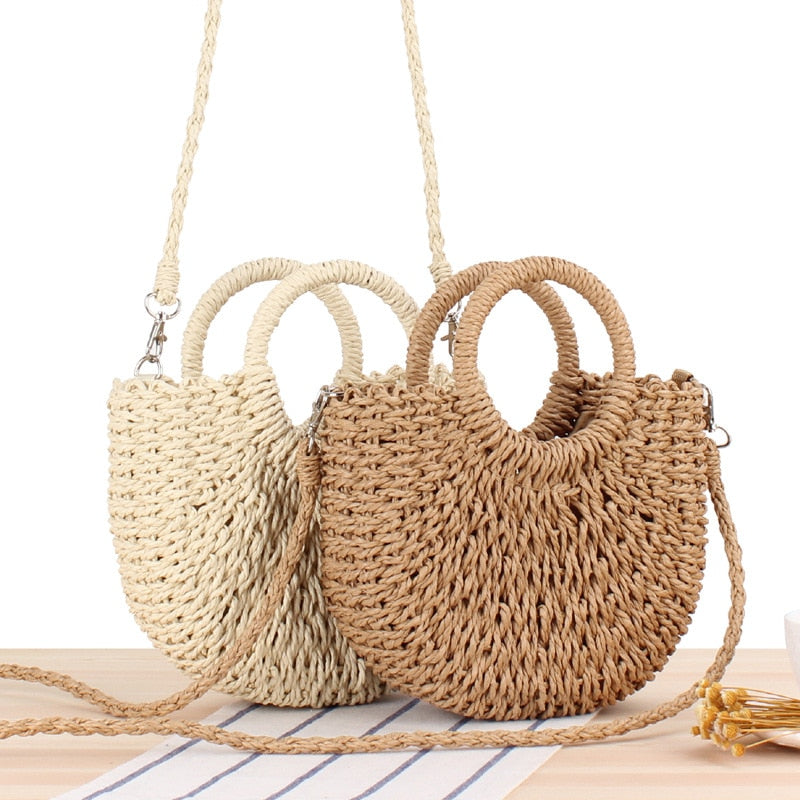 Straw Summer Bag with Round Handle and a Strap - SunsetFashionLA