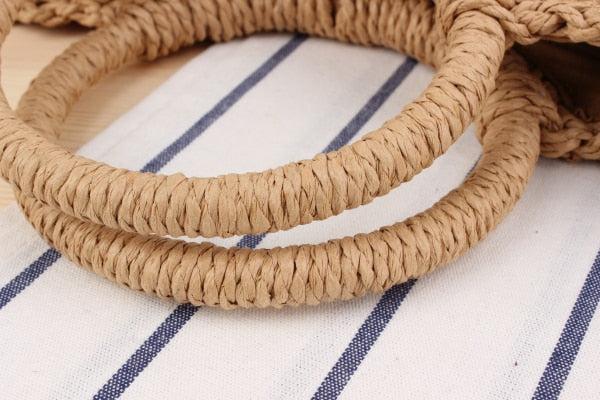 Straw Summer Bag with Round Handle and a Strap - SunsetFashionLA