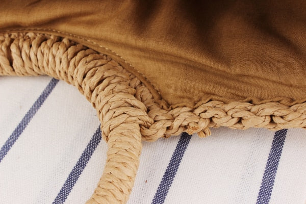 Straw Summer Bag with Round Handle and a Strap - SunsetFashionLA
