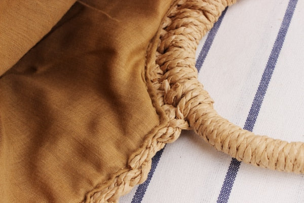 Straw Summer Bag with Round Handle and a Strap - SunsetFashionLA