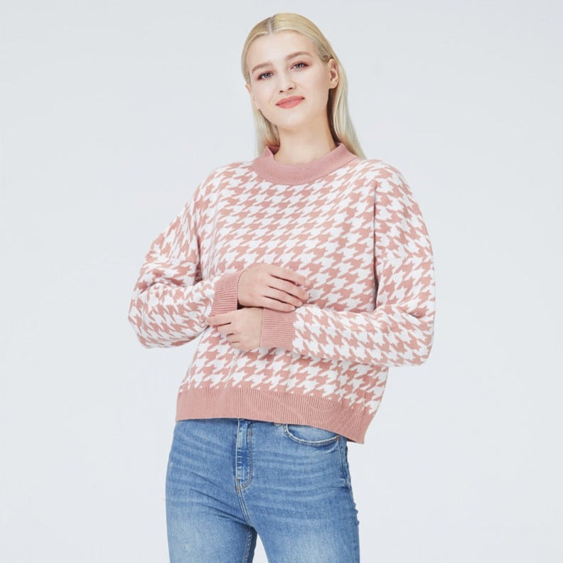 Tayla Houndstooth Sweater - SunsetFashionLA