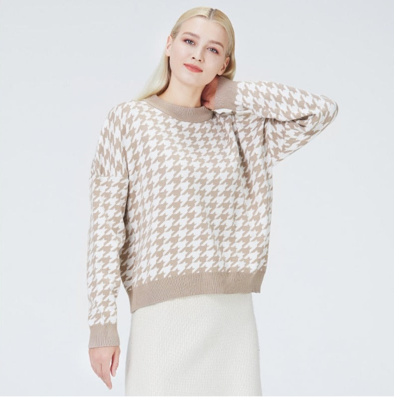 Tayla Houndstooth Sweater - SunsetFashionLA