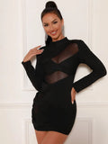 Terina Long Sleeve Mesh Turtleneck Bandage Dress - SunsetFashionLA