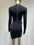 Terina Long Sleeve Mesh Turtleneck Bandage Dress - SunsetFashionLA