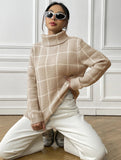 Thalassa Plaid Knit Turtleneck Sweater - SunsetFashionLA