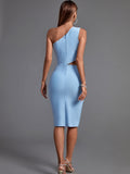 Tinley One Shoulder Cut Out Rhinestone Bandage Dress - SunsetFashionLA