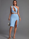 Tinley One Shoulder Cut Out Rhinestone Bandage Dress - SunsetFashionLA